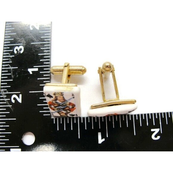 King of Spades Porcelain Cufflinks Gold Tone Tux Shirt Dress Suit Vintage - Picture 7 of 11